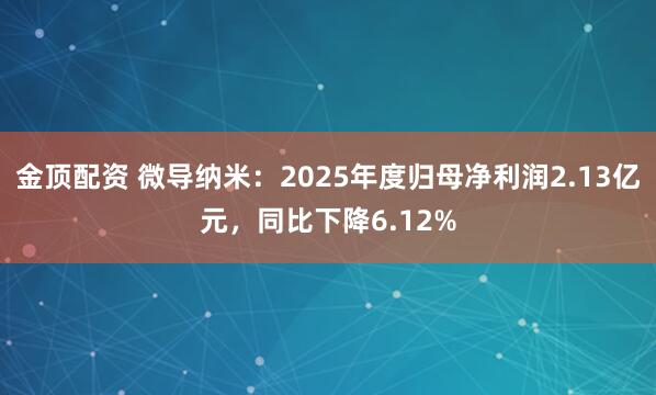 金顶配资 微导纳米：2025年度归母净利润2.13亿元，同比下降6.12%