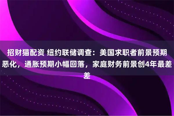 招财猫配资 纽约联储调查：美国求职者前景预期恶化，通胀预期小幅回落，家庭财务前景创4年最差